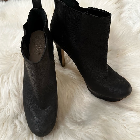 Vince Camuto Black Leather Stiletto Platform Ankle Booties Size 8.5 - Picture 10 of 15
